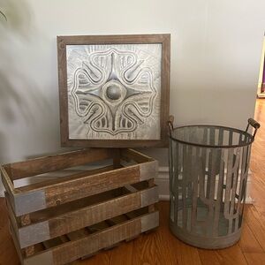 Rustic Wooden and Metal Home Accent Set